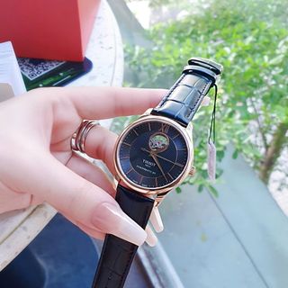 ĐỒNG HỒ NAM CƠ SIÊU CẤP TISỌT DÂY DA KÍNH SAPHIRE LỘ MÁY MẶT ĐEN VIỀN ĐỒNG 3