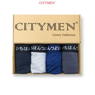 Hộp 4 Quần Lót Nam Boxer Vải Cotton 4 Chiều Lưng Dệt Chữ Nhật Bản 2.5cm - Xưởng May - Bán Sỉ
