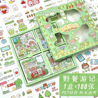Hộp 100 tấm sticker cute dễ thương,set sticker trang trí  thiết kế đơn giản tiện dụng nhiều mẫu lựa chọn ma2