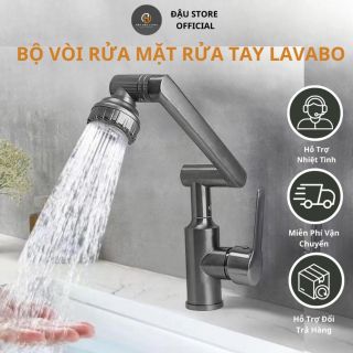 Bộ Vòi rửa Lavabo Đầu Xoay 720 Độ Thông Minh Vòi Nước Nóng Lạnh Lõi Đồng Nguyên Chất 2 Chế Độ Xả