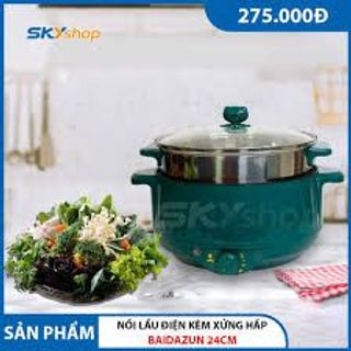 Nồi Lẩu Điện Đa Năng 2 Tầng Size 28cm Nắp Kính, Nồi Chiên, Xào, Rán Đa Năng Có Chống Dính giá sỉ