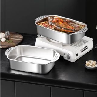 Nồi Inox 304 có Nặp Đậy cao cấp Dài 41 cm và cao 8cm Nồi inox đa năng om cá nấu lẩu dùng cho mọi loại bếp