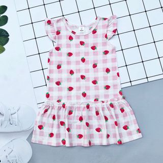 KN0005-Đầm Bông Cotton Bé Gái Kiteny - Họa tiết Karo dâu