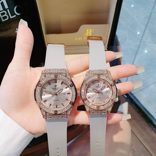HOT SALE ĐỒNG HỒ NAM NỮ THỜI TRANG HUB 2 VIỀN HỘT DÂY CAO SU