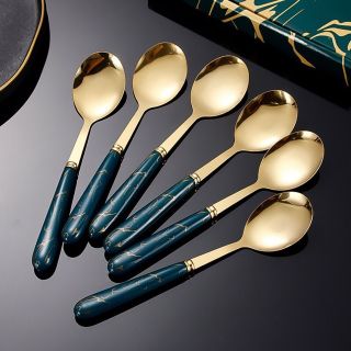 (set 6) Thìa ăn dặm cho bé, muỗng ăn dặm mã vàng cán sứ cho trẻ ăn ham ăn, thìa vịt vàng sang trọng MA2