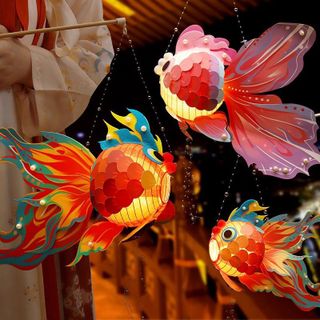 🥰🥰🥰Đèn Lồng Trung Thu, Lồng Đèn Giấy Hình Cá Chép Phát Sáng Đèn Lồng Cá Koi VÂY CẦU VỒNG Mang Lại May Mắn Đèn Lễ Hội Trang Trí Độc Đáo🥰🥰🥰