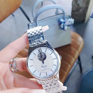 ĐỒNG HỒ NAM CƠ SIÊU CẤP TISỌT DÂY THÉP KÍNH SAPHIRE LỘ MÁY MÀU BẠC 2