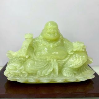 Tượng phật di lặc như ý toạ đài sen đá ngọc xanh onyx