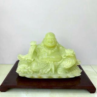 Tượng phật di lặc như ý toạ đài sen đá ngọc xanh onyx