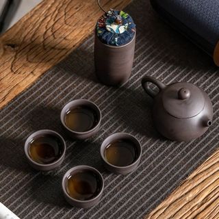 Bộ Ấm Chén Trà Tử Sa Di Động Du Lịch Gốm Tráng Men