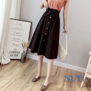 Chân Váy dài dáng A chất tuyết mưa đính nút, lưng thắt dây xinh