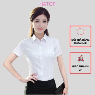 Áo sơ mi nữ tay ngắn cao cấp vải cotton loại 1 màu trắng ASNT203 giá sỉ