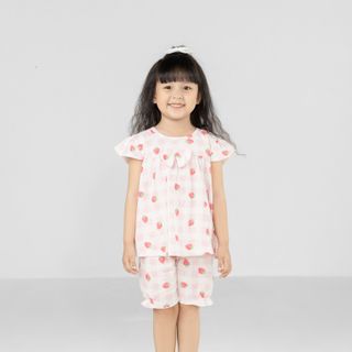 KN0013- Bộ Bông Bé Gái Kiteny Cotton Thoáng Mát - Họa tiết Karo dâu Dễ Thương