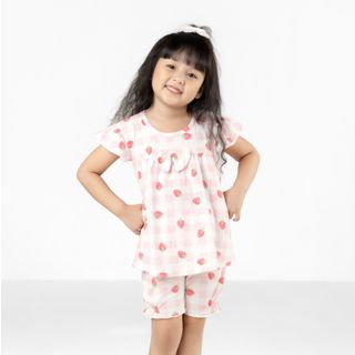 KN0013- Bộ Bông Bé Gái Kiteny Cotton Thoáng Mát - Họa tiết Karo dâu Dễ Thương
