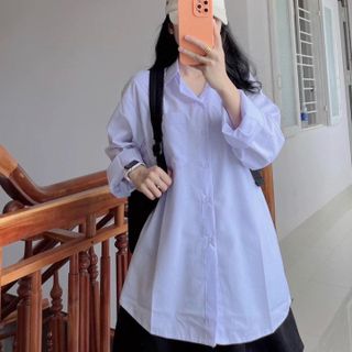 ÁO SƠ MI HỌC SINH TAY DÀI CÓ TÚI FROM RỘNG - NHƯ Ý BOUTIQUE
