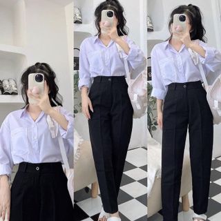 ÁO SƠ MI HỌC SINH TAY DÀI CÓ TÚI FROM RỘNG - NHƯ Ý BOUTIQUE