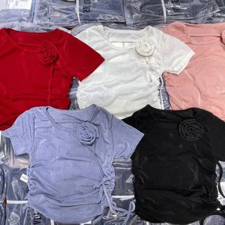 ÁO KIỂU NHÚN 2 BÊN BÔNG HỒNG KIỂU - NHƯ Ý BOUTIQUE