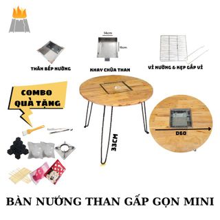 Bàn nướng than BBQ gấp gọn tròn D60 chuyên nướng tại nhà - Bàn nướng lẩu gấp gọn tiện lợi, đi camping, dã ngoại giá sỉ