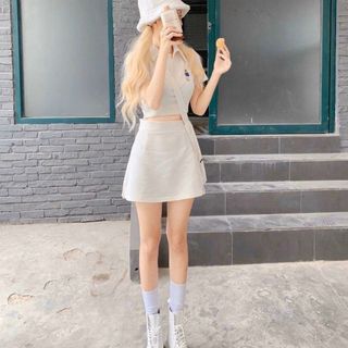 SET CHÂN VÁY CHỮ A LƯNG THUN CÓ QUẦN TRONG KÈM ÁO THÊU GẤU  - NHƯ Ý BOUTIQUE