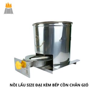 Nồi Lẩu Sâu Lòng Inox Size Đại Kèm Bếp Cồn - Bộ Bếp Lẩu Chuyên Dụng & Tiện Lợi Với Ngăn Châm Cồn, Chắn Gió Tốt