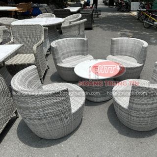 Bộ bàn ghế cafe nhựa giả mây hình chai ghế mây nhựa ngoài trời