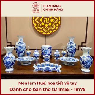 Bộ Đồ Thờ Men Lam Huế Họa Tiết Vẽ Tay Gốm Sứ Bát Tràng - Phúc Lộc Viên Minh giá sỉ