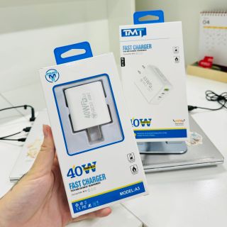Củ sạc chính hãng TMT A3 - 40W 3 cổng sạc chuẩn công suất 2 cổng tyC sạc nhanh 20w 1 cổng usb sạc nhanh QC3.0 Công nhệ toả nhiệt, chống cháy, bảo vệ quá dòng, quá áp, quá tải, ngắn mạch