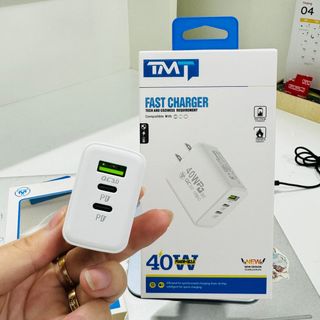 Củ sạc chính hãng TMT A3 - 40W 3 cổng sạc chuẩn công suất 2 cổng tyC sạc nhanh 20w 1 cổng usb sạc nhanh QC3.0 Công nhệ toả nhiệt, chống cháy, bảo vệ quá dòng, quá áp, quá tải, ngắn mạch