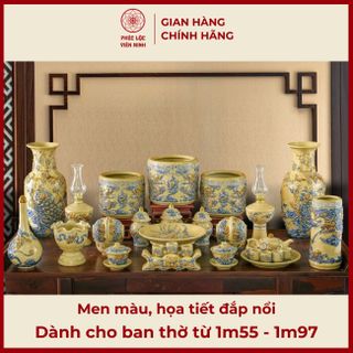 Bộ Đồ Thờ Men Màu Họa Tiết Đắp Nổi Gốm Sứ Bát Tràng - Phúc Lộc Viên Minh giá sỉ