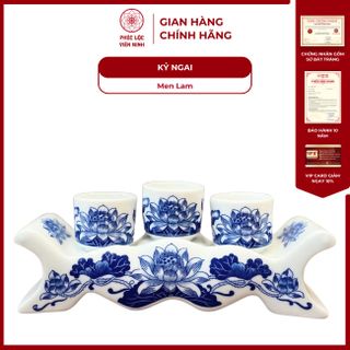 Vật Phẩm Thờ Men Lam Huế Họa Tiết Vẽ Tay Gốm Sứ Bát Tràng - Phúc Lộc Viên Minh