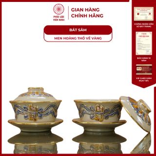 Vật Phẩm Thờ Men Hoàng Thổ Họa Tiết Đắp Nổi Vẽ Vàng 24K Gốm Sứ Bát Tràng - Phúc Lộc Viên Minh