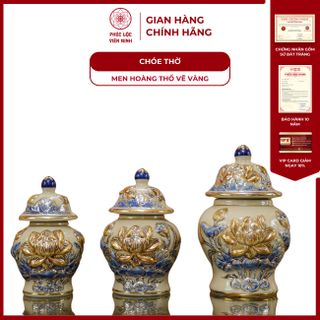 Vật Phẩm Thờ Men Hoàng Thổ Họa Tiết Đắp Nổi Vẽ Vàng 24K Gốm Sứ Bát Tràng - Phúc Lộc Viên Minh