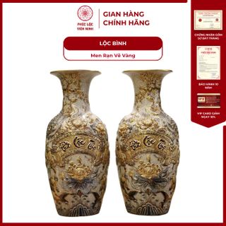 Vật Phẩm Thờ Men Rạn Cổ Họa Tiết Đắp Nổi Vẽ Vàng 24K Gốm Sứ Bát Tràng - Phúc Lộc Viên Minh