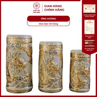 Vật Phẩm Thờ Men Rạn Cổ Họa Tiết Đắp Nổi Vẽ Vàng 24K Gốm Sứ Bát Tràng - Phúc Lộc Viên Minh