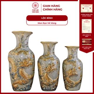 Vật Phẩm Thờ Men Rạn Cổ Họa Tiết Đắp Nổi Vẽ Vàng 24K Gốm Sứ Bát Tràng - Phúc Lộc Viên Minh giá sỉ