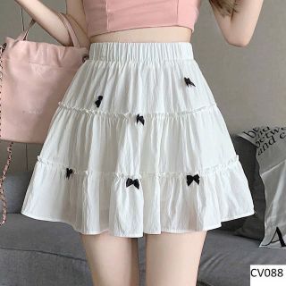 CHÂN VÁY XÒE ĐÍNH 6 NƠ chất đũi Freesize dưới 52kg