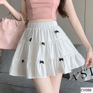 CHÂN VÁY XÒE ĐÍNH 6 NƠ chất đũi Freesize dưới 52kg
