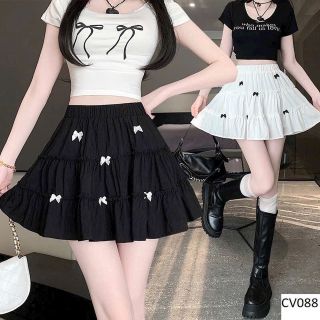 CHÂN VÁY XÒE ĐÍNH 6 NƠ chất đũi Freesize dưới 52kg
