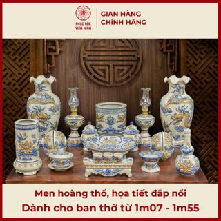 Bộ Đồ Thờ Men Hoàng Thổ Họa Tiết Đắp Nổi Gốm Sứ Bát Tràng - Phúc Lộc Viên Minh giá sỉ