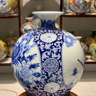 Bình Hút Lộc Men Lam & Men Màu Cao Cấp Gốm Sứ Bát Tràng - Phúc Lộc Viên Minh
