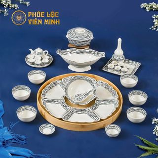 Bộ Bát Đĩa Gốm Sứ Bát Tràng Cao Cấp - Phúc Lộc Viên Minh