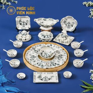 Bộ Bát Đĩa Gốm Sứ Bát Tràng Cao Cấp - Phúc Lộc Viên Minh