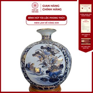 Bình Hút Lộc Men Lam Vẽ Vàng Kim Gốm Sứ Bát Tràng - Phúc Lộc Viên Minh giá sỉ