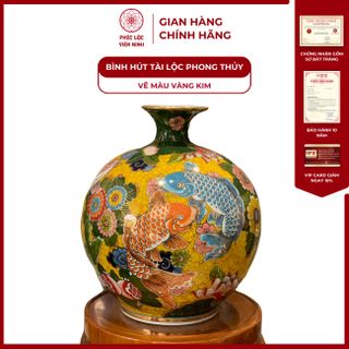 Bình Hút Lộc Men Màu Vẽ Vàng Kim Gốm Sứ Bát Tràng - Phúc Lộc Viên Minh