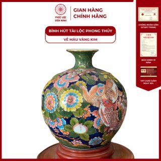Bình Hút Lộc Men Màu Vẽ Vàng Kim Gốm Sứ Bát Tràng - Phúc Lộc Viên Minh