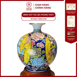 Bình Hút Lộc Men Màu Vẽ Vàng Kim Gốm Sứ Bát Tràng - Phúc Lộc Viên Minh