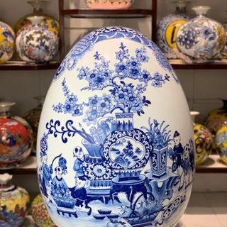 Trứng Gốm Phong Thủy Men Lam & Men Lam Vẽ Vàng Kim Gốm Sứ Bát Tràng - Phúc Lộc Viên Minh