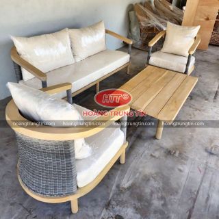 Sofa gổ nệm sofa gổ đan sợi nhựa giả mây giá rẻ