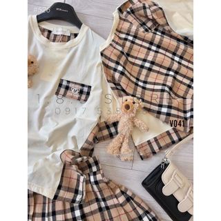 Set Áo Phối Bbr Mix Chân Váy Ngắn Xếp Ly Kèm Gấu Siêu Hot Chất Liệu Cotton Cao Cấp - V041