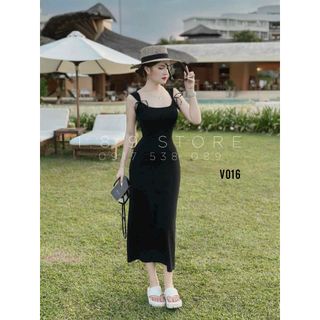 Váy Body Zip Thắt Nơ Cổ U Dáng Dài Basic Dành Cho Nữ Chất Liệu Thun Cotton Mềm Mát Siêu Mịn, Co Dãn Cực Tốt - V016